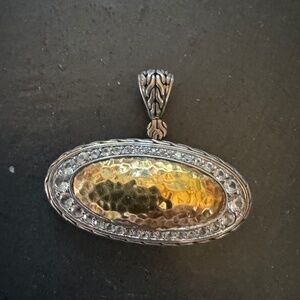 John Hardy Diamond Silver & 18K Gold Hammered Oval Pendant